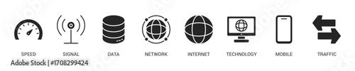5G Glyph Icon Set For Web Banner. Vector Illustration Concept With Some Icons. Designed In Glyph Style