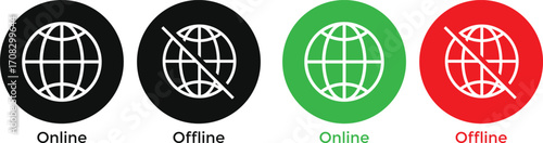 online and offline icon set. Internet on and internet off symbol. Internet status sign