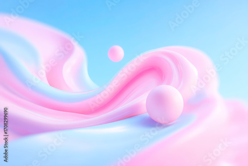 An elegant abstract pastel background with a graceful blend of soft waves and smooth spheres