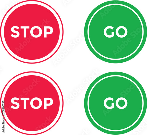 Stop and Go Sign. red stop symbol and green go symbol collection