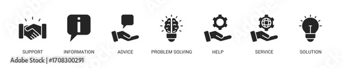 Help Desk Glyph Icon Set For Web Banner. Vector Illustration Concept With Some Icons. Designed In Glyph Style