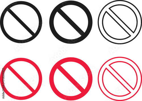 Ban icon set. prohibition sign.  Restriction or forbidden symbol
