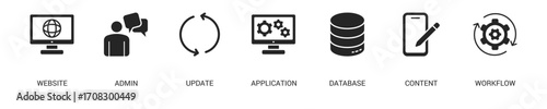 Cms Glyph Icon Set For Web Banner. Vector Illustration Concept With Some Icons. Designed In Glyph Style