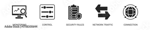 Firewall Glyph Icon Set For Web Banner. Vector Illustration Concept With Some Icons. Designed In Glyph Style