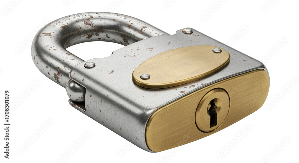 Obraz premium Old weathered padlock isolated PNG with Transparent Background