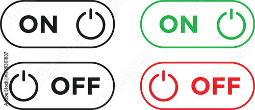 green Switch on and red Switch off icon set. Power on off symbol. 