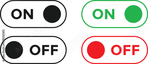 green Switch on and red Switch off icon set. Power on off symbol. 