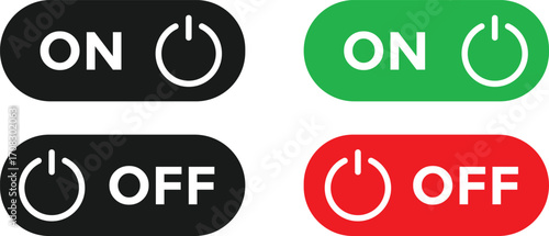 green Switch on and red Switch off icon set. Power on off symbol. 