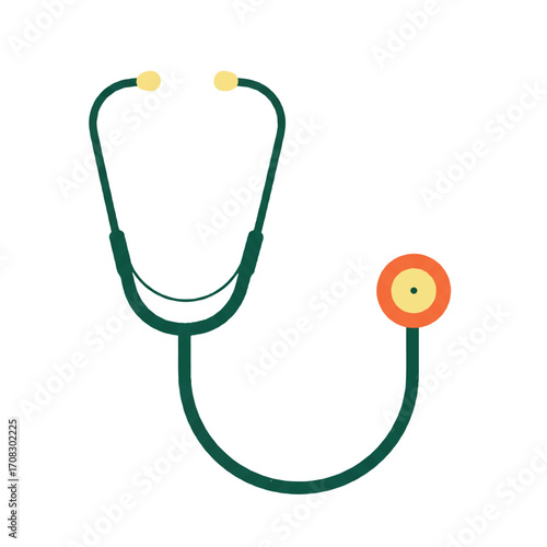 A stylized green medical stethoscope with yellow earpieces and an orange chestpiece, isolated on a plain white background.