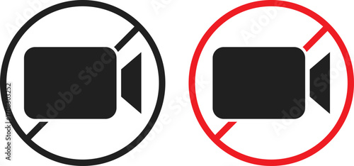 no video camera icon set. Video record symbol. video call on off sign line and bold style