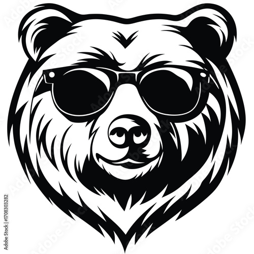 Black and white bear portrait with trendy sunglasses shows a cool vibe