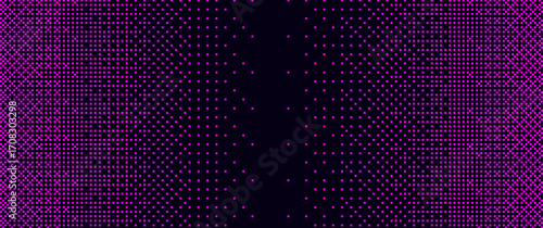Pink halftone gradient texture. Pixelated 8-bit dotted dither pattern. Retro comic pop art style. Abstract raster video game overlay background. Vector digital gradation design.