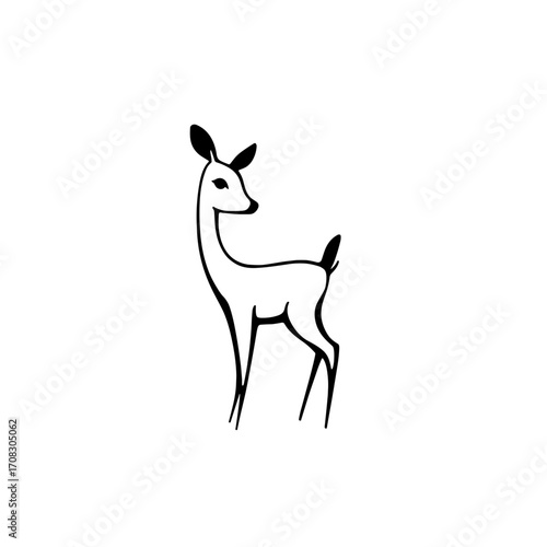 Roe Deer. Roe Deer simple black and white line art vector logo