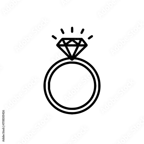 Diamond ring engagement ring wedding ring jewelry gem stone love propose marriage vector icon illustration
