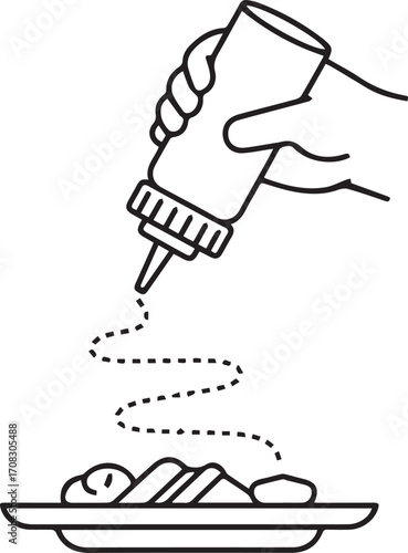 Chef Garnishing Food with Sauce Line Art Icon – Culinary and Restaurant Logo Design