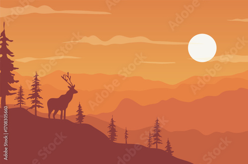 Autumn forest landscape sunlight illustration
