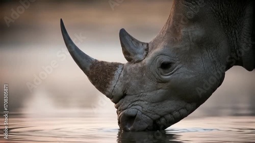 Wallpaper Mural Close-up profile of a majestic white rhino drinking water Torontodigital.ca
