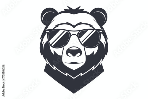 Black bear icon wears cool sunglasses, radiating confident animal style on white background