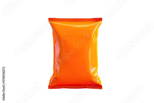 Bright orange, glossy snack pouch,  isolated