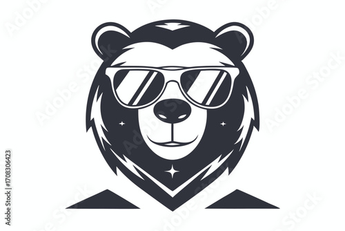 Black bear with sunglasses shows a modern simple logo head silhouette