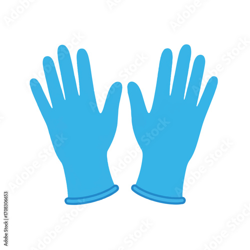 A pair of light blue nitrile gloves, shown palms up.
