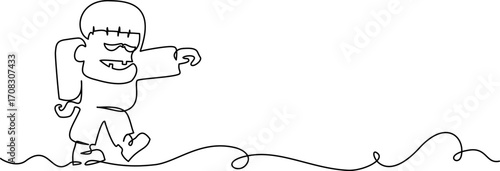 Frankenstein monster zombie walking. Halloween decoration card