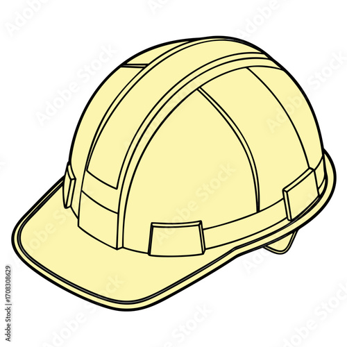 Construction helmet, orange hard hat with secure straps, essential safety tool for builders. Great for work site decor or engineering graphics, this durable headgear ensures protection.