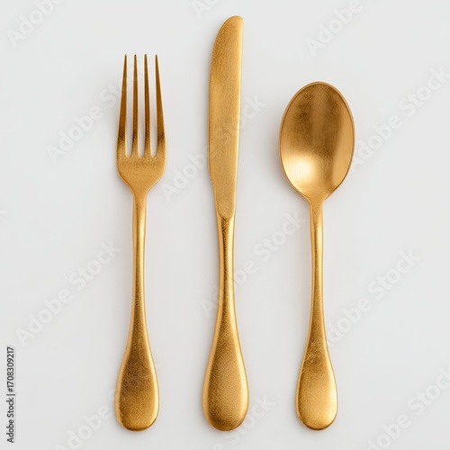 Gold-toned cutlery set, top view