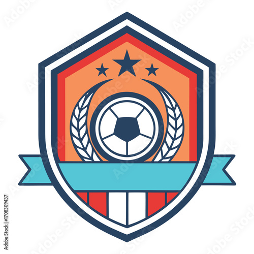 Minimalist sports badge emblem design with geometric shapes and bold typography