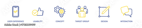User Interface Design Line Color Icon Set For Web Banner. Vector Illustration Concept With Some Icons. Designed In Line Color Style