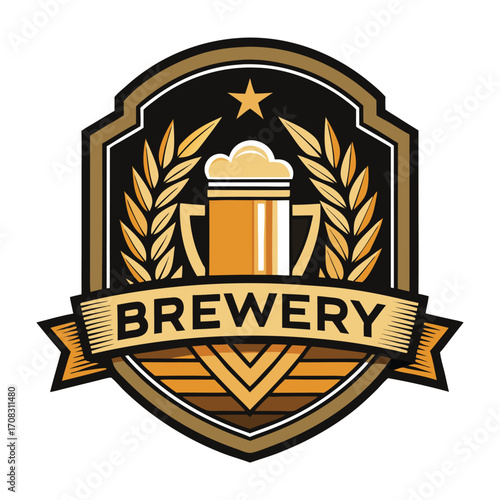 Vintage brewery badge logo design with classic typography and craft beer elements