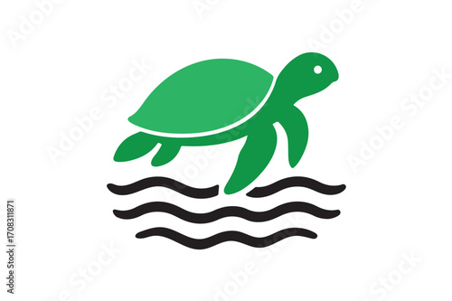 Green Turtle in the Sea icon silhouette illustration with white background.