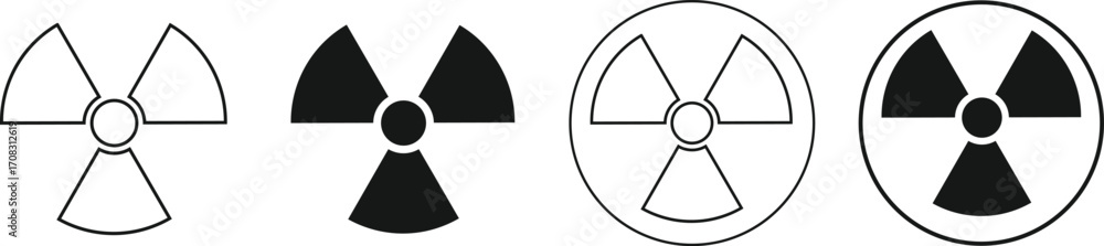 Fototapeta premium radiation icon set. circular radiation hazard sign. Radioactive safety danger caution Nuclear Atomic bomb