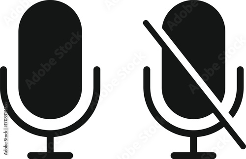 Microphone and mute microphone icon set. Silent audio or sound symbol.