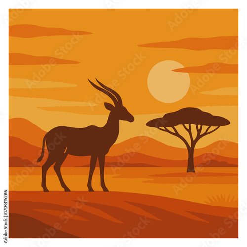 Antelope Silhouette at Sunset in Savannah