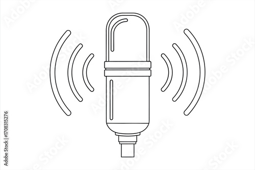 Black outline microphone with sound waves on white background audio broadcast 1