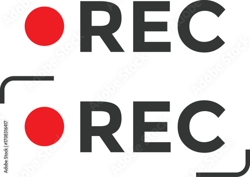 Recording or REC icon Set. red color record symbol. Red REC logo for video camera recording control.