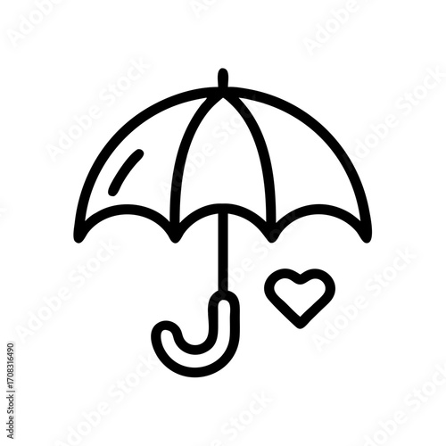 Umbrella, Insurance Vector Line Icon with Editable Stroke on White Background.Umbrella. Icon with reflection on white background
