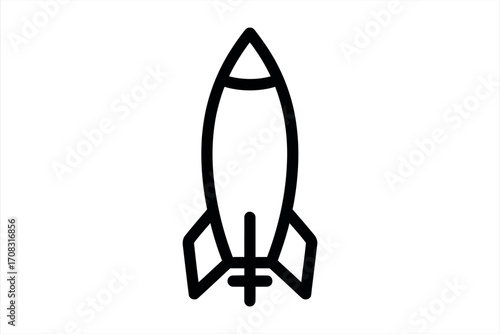Black outline of a rocket ship on a white background spaceship spacecraft