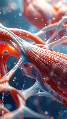 Synthetic muscle fiber biotech material macro texture futuristic tissue elastic strand organic network soft structure scientific detail with wonder