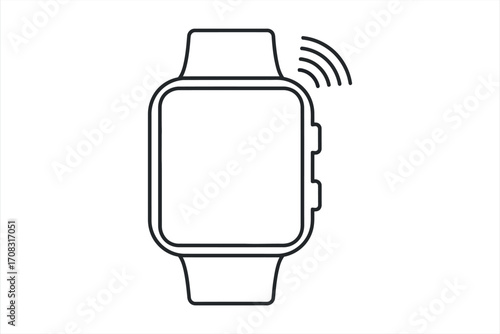 Black outline of a smartwatch with signal waves emanating from the side wearable technology