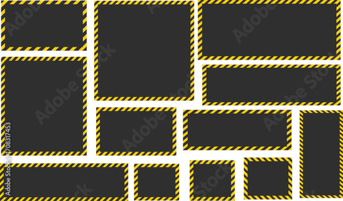 Yellow black square and rectangle Frame industrial safety. Caution or warning square tape frame for construction. Safety Diagonal stripes frame road hazard