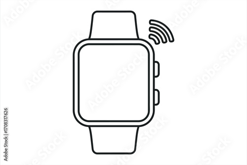 Black outline of a smartwatch with wifi signal icon on white background wearable technology wireless