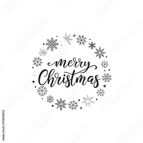 Merry Christmas Elegant Calligraphy with Snowflake Flourishes Vector  (6).eps