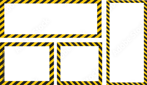 black yellow caution stripes square frames. Warning tape with yellow and black Diagonal stripes rectangle square box frame. Safety attention or warning labels symbol
