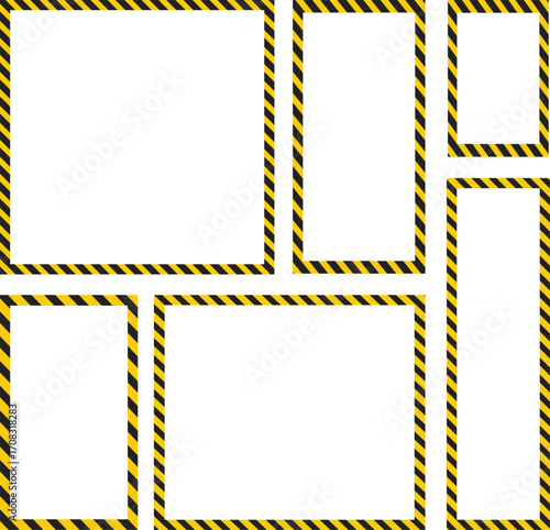 black yellow caution stripes square frames. Warning tape with yellow and black Diagonal stripes rectangle square box frame. Safety attention or warning labels symbol