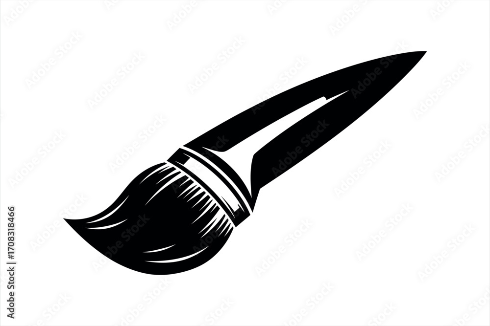 Obraz premium Black paint brush with curved bristles and handle on white background paintbrush