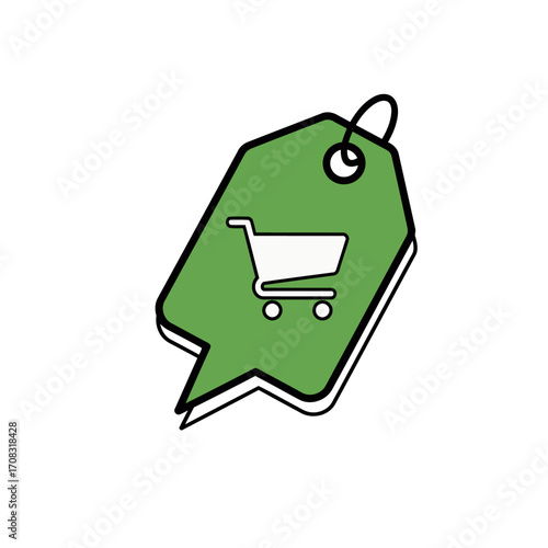 Shopping cart icon on a green price label