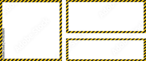 black yellow caution stripes square frames. Warning tape with yellow and black Diagonal stripes rectangle square box frame. Safety attention or warning labels symbol
