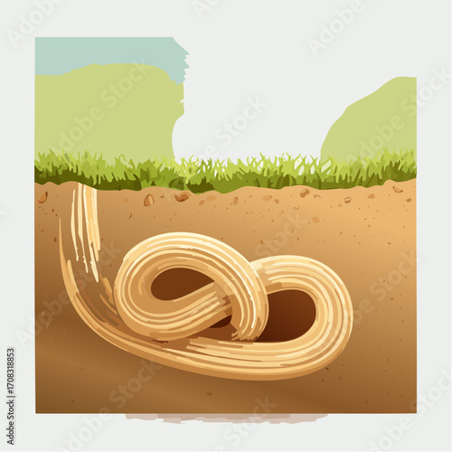 Beige Worm Burrow in Brown Soil